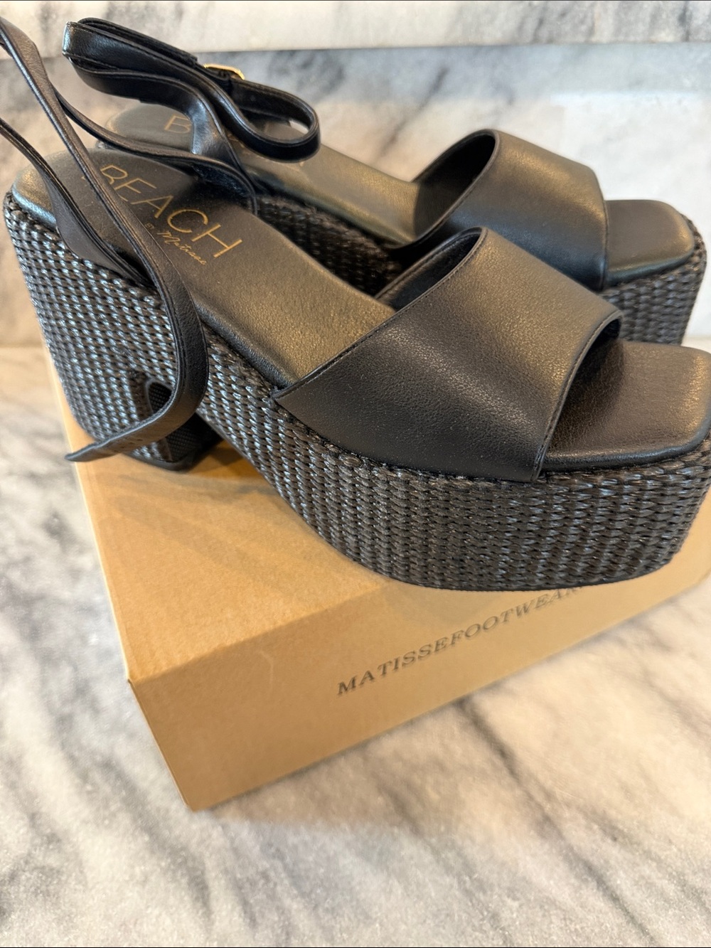 Matisse Black Woven Platform Sandals
